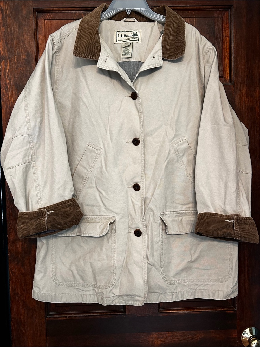 LL Bean Chore Field Coat Jacket Tan Canvas Barn Jacket Corduroy - Womens 2X 2XL